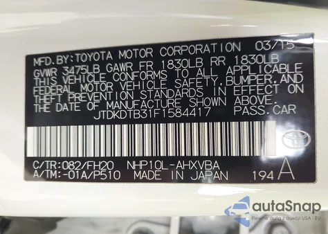 2015 Toyota Prius C One from USA, damaged, VIN JTDKDTB31F1584417